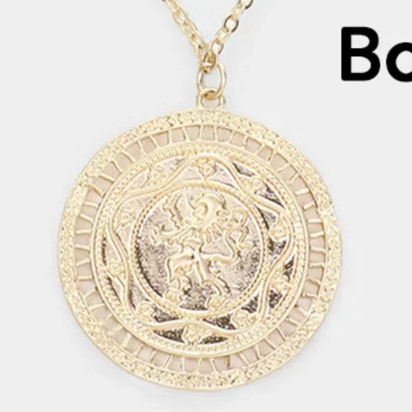 Gold Chain Double Layered Portrait Head Coin Link Necklace - Picture 7 of 11